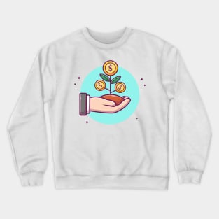 Hand bringing coin plant cartoon Crewneck Sweatshirt